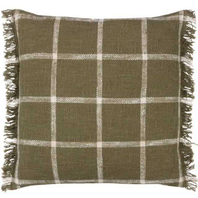 Yard Beni Check Fringed Filled Cushion, Green 5.02553E+12