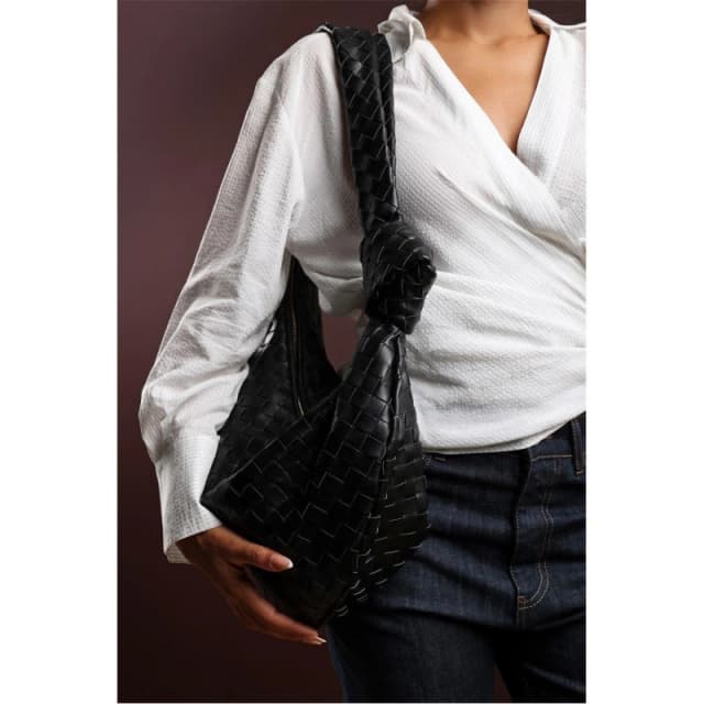 Wheres That From Knotted Strap Woven Shoulder Bag Black female One Size