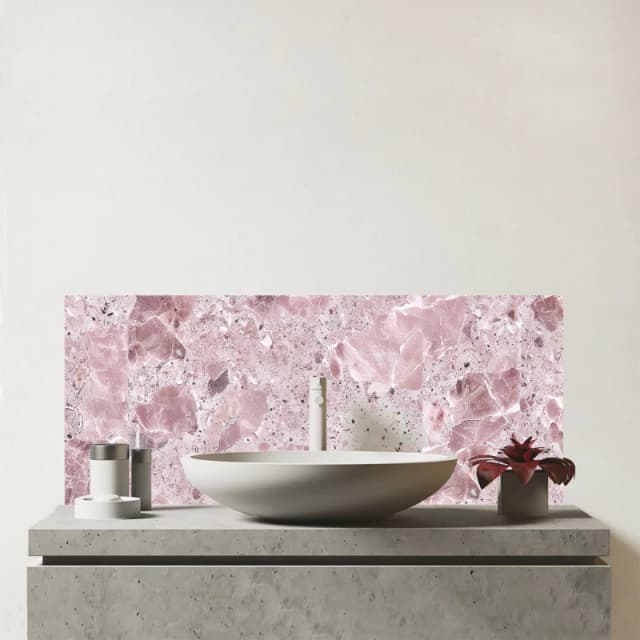 Warren Reed - Designer Dusty Pink Quartz Effect Glass Bathroom Splashback Pink Unisex