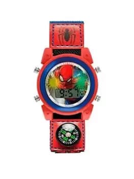 Disney Marvel Spiderman Red / Blue Printed PU & Canvas Strap Lightup Watch, Red