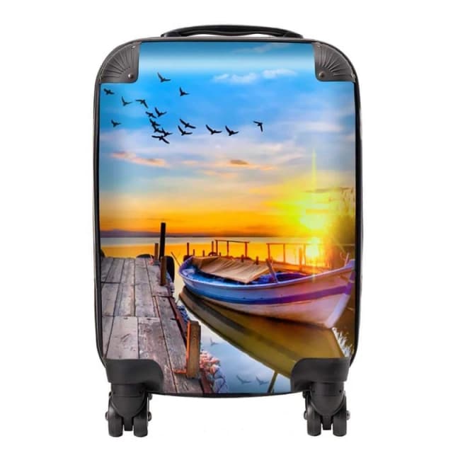 Warren Reed - Designer Sunset Of Colours At The Lake Suitcase in Blue Size: Small Blue Unisex Small