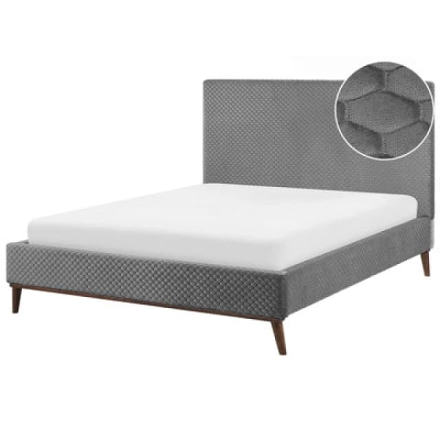 Beliani Bed Velvet Bayonne 140 X 200 Cm (Eu Double) Light Grey