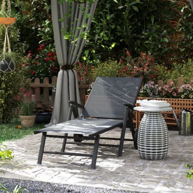 Outsunny Folding Sun Lounger w/ Wheels - 5-Position Adjustable Sunbed - Grey TJ Hughes 5063603543621