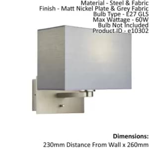 Wall Light & Shade Matt Nickel & Grey Fabric 60W E27 USB Socket e10302