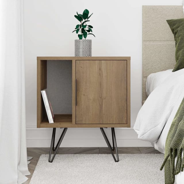 Decortie Glynn' Modern Bedside Table with Metal Hairpin Legs 50cm in Dark Brown Size: 1 Pack Dark Brown Unisex 1 Pack