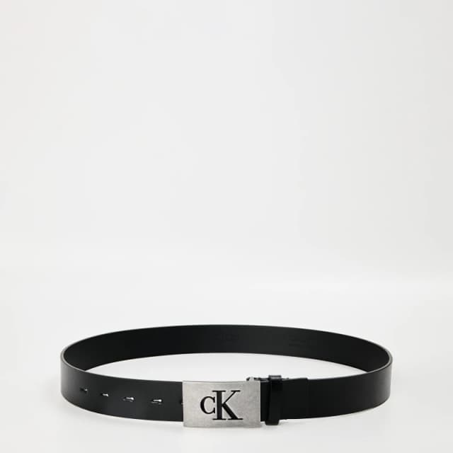 Calvin Klein Mens Smooth Plaque Leather Belt Black/Silver male 30W (85)