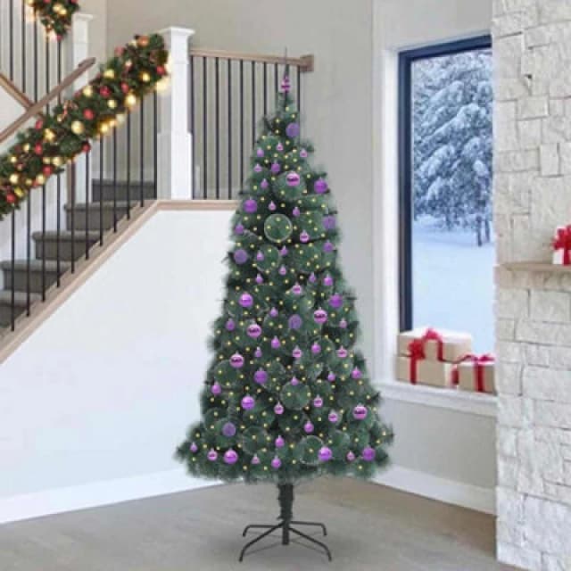 vidaXL Artificial Pre-lit Christmas Tree with Lilac Ball Set Green 240 cm, Green 3396196