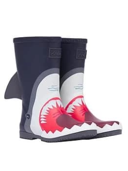 Joules Boys Shark Roll Up Wellies - Navy, Size 10 Younger