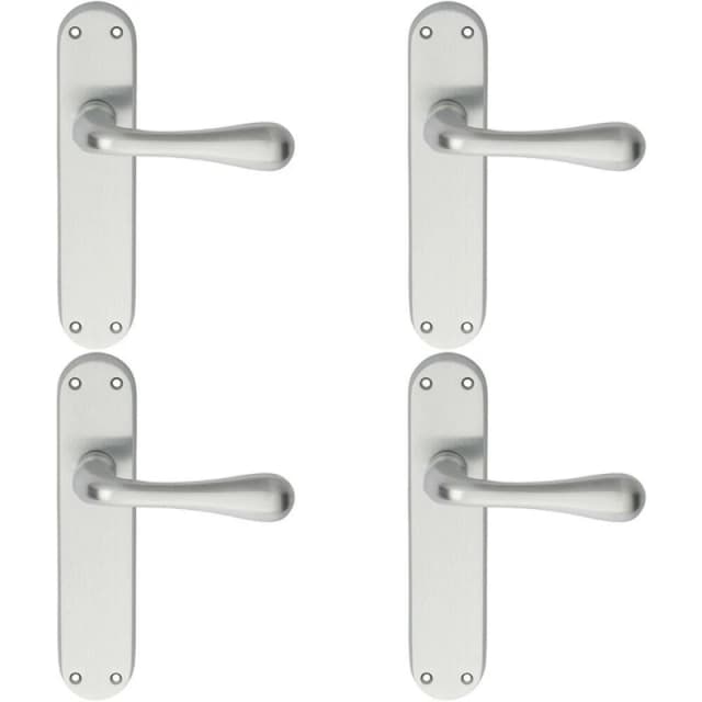 Loops 4x PAIR Smooth Round Bar Handle on Latch Backplate 185 x 40mm Satin Chrome Multi