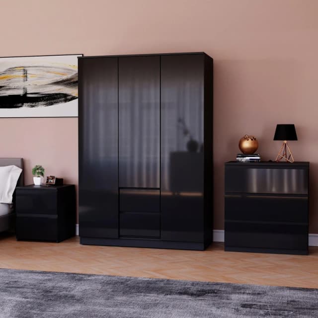 Lassic Vida Designs Glinton Gloss 3 Piece Bedroom Set 6 Black unisex 3 Piece