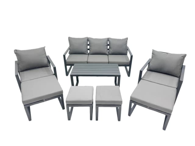 Fimous 9 Seat Aluminium 3 Seat Sofa Coffee Table Sets with 2 Side Tables in Dark Grey Dark Grey Unisex