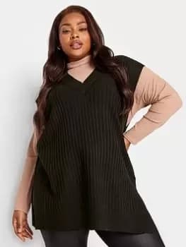 Yours V Neck Side Split Vest - Black, Size 18-20, Women