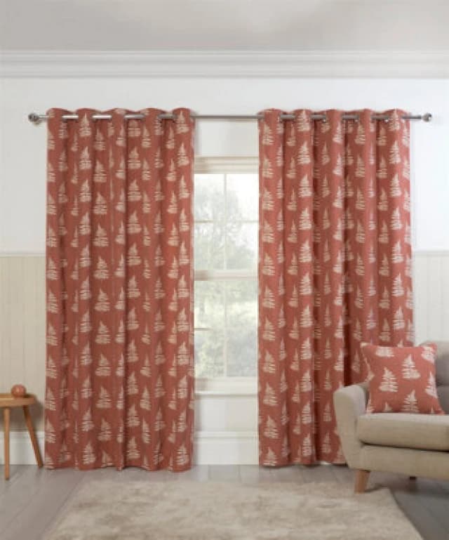 Sundour Esher Fern Eyelet Curtains - Orange Orange 46 x 72 In