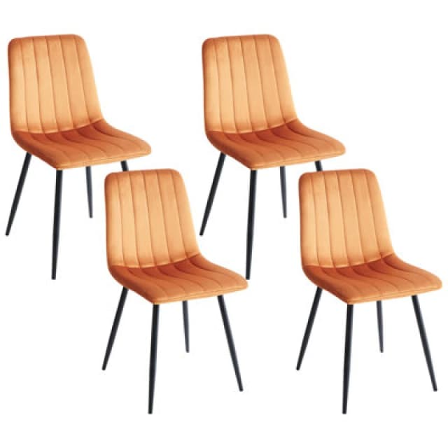 Beliani Set Of 4 Dining Chairs Kalispell Velvet Orange