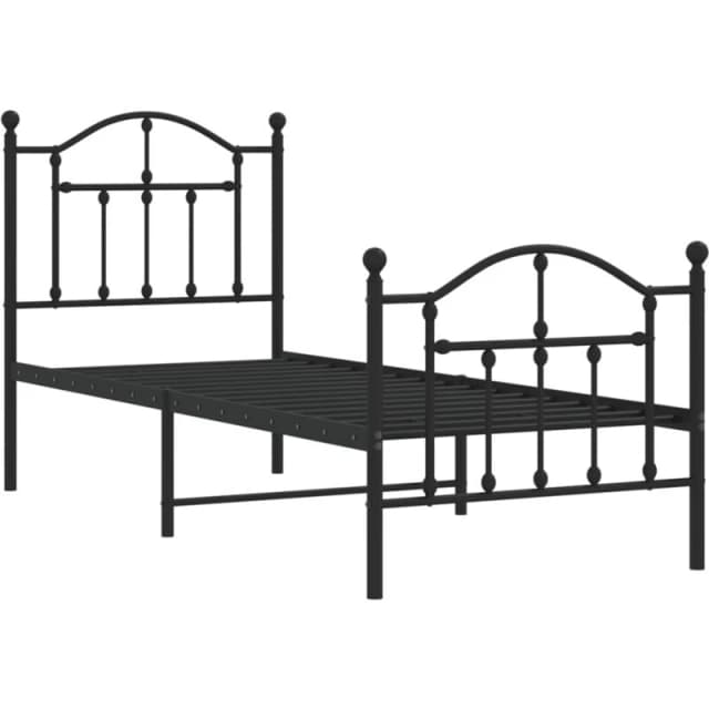 Vidaxl Metal Bed Frame Without Mattress With Footboard Black 75X190 Cm Small Single, Black 353447