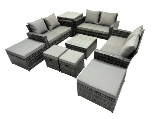 Fimous Lounge Double Seat Sofa Coffee Table Set with Side Table 4 Stool in Dark Grey Dark Grey Unisex