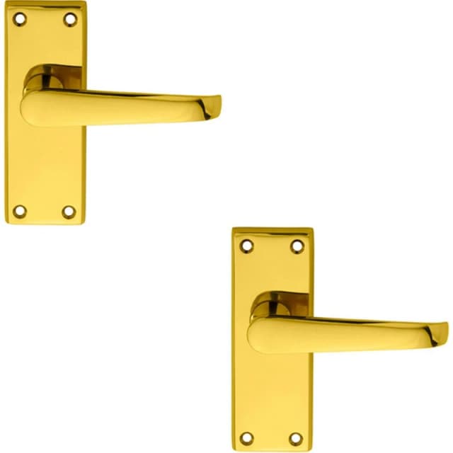 Loops 2x PAIR Straight Handle on Short Latch Backplate 118 x 42mm Polished Brass Metallics
