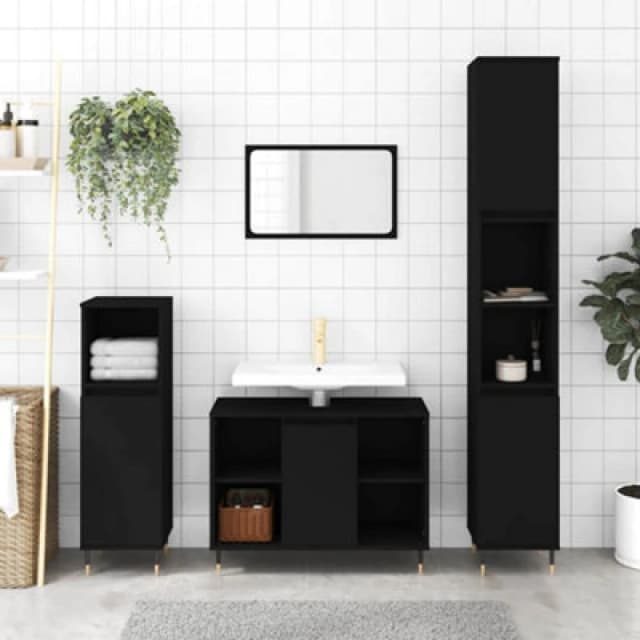 Vidaxl Bathroom Cabinet Black 30X30X100 Cm Engineered Wood Bathroom Cabinets
