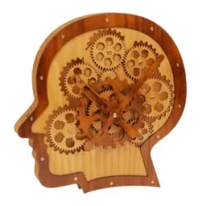 HOMETIME Moving Wooden Cogs Head Shaped Clock