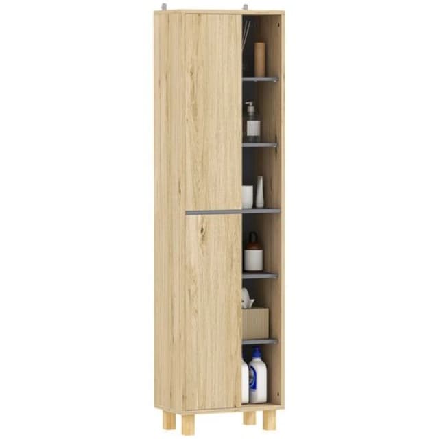 HOMCOM Bathroom Storage Unit with 6 Open Compartments and 6 Shelves Natural