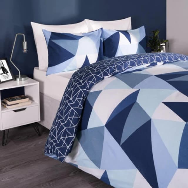 OHS OHS Geometric Shapes Duvet Cover with Pillowcase Set Bedding Quilt in Navy Size: Single Navy Single Unisex 5027434161546