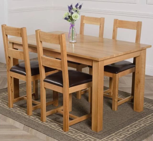 Thats Furniture Oslo 150 x 90cm Medium Oak Dining Table & 4 Lincoln Chairs in Brown Brown Unisex 150 x 90 cm