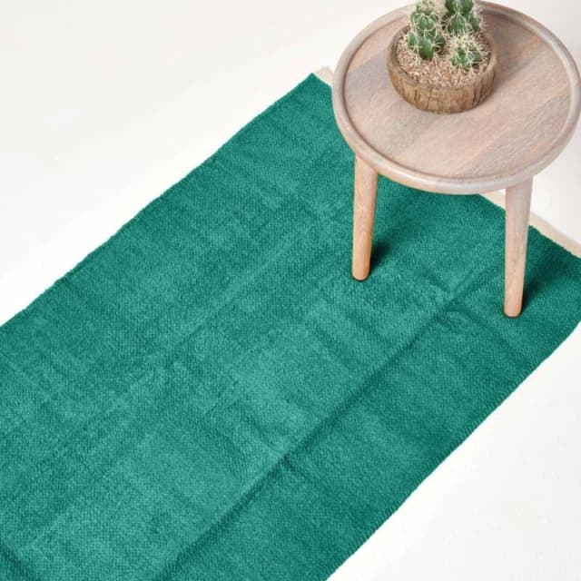 Homescapes 100% Cotton Plain Chenille Hall Runner, 66 x 200cm Green