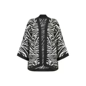 Mela London Black Zebra Print Satin Kimono - Black