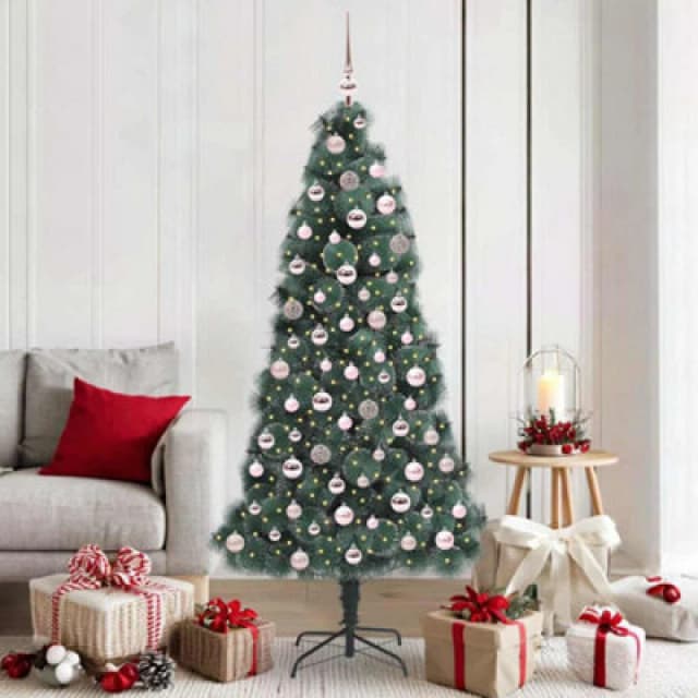 vidaXL Artificial Pre-lit Christmas Tree with Pink Ball Set Green 180 cm, Green 3396168