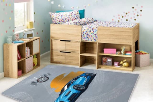 RugsX Bambino 41730 Washing Carpet Car, Race For Children Anti Slip - Grey / Blue 80X150 Cm