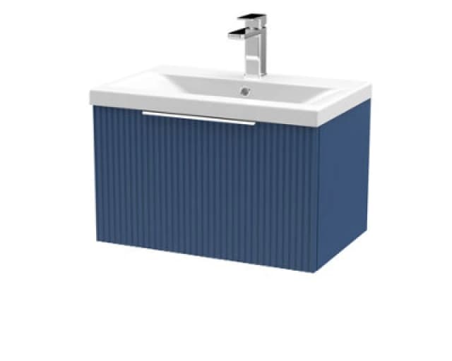 Hudson Reed Fluted Satin Blue 600mm Wall Hung Single Drawer Vanity Unit With Basin-Satin Blue