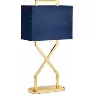 Loops - Table Lamp Navy Blue Oblong Shade Polished Gold LED E27 60W Bulb