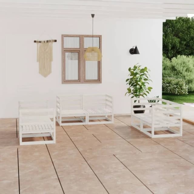 VIDAXL 6 Piece Garden Lounge Set White Solid Pinewood Vidaxl 8720286465431