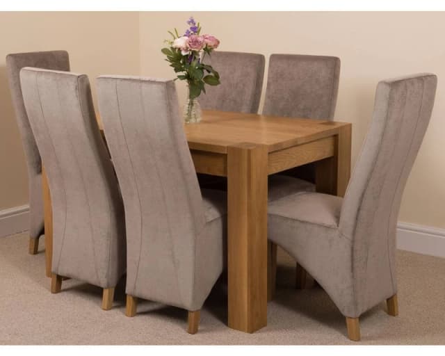 Thats Furniture Kuba 125 x 80cm Chunky Oak Small Dining Table & 6 Lola Fabric Chairs in Grey Grey Unisex 125 x 80 cm