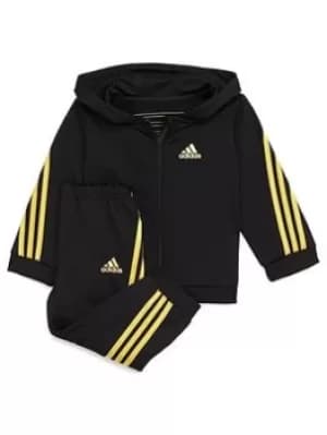 Boys, adidas Infant Future Icons Shiny Tracksuit, Black/Gold, Size 18-24 Months
