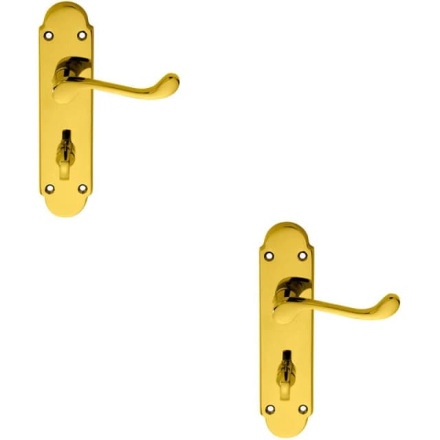 Loops 2x PAIR Victorian Upturned Lever on Bathroom Backplate 170 x 42mm Brass Metallics