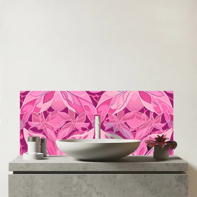 Warren Reed - Designer Pink Abstract Floral Design Glass Bathroom Splashback Pink Unisex