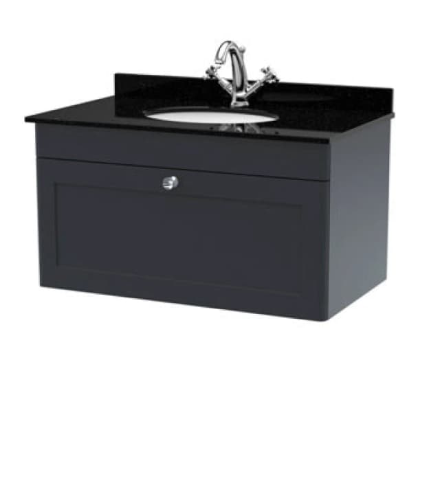nuie 800mm Wall Hung 1 Drawer Vanity & Marble Top 1TH - Soft Black CLC1496BR1