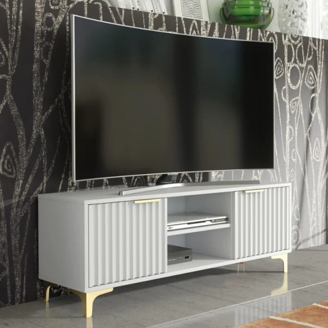 Creative Furniture Creative Furniture Tide Crest TV Unit Gold 120cm - Modern Fluted Design in Grey or White White One Size Unisex 5061075241397