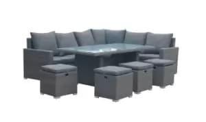 Royalcraft Paris Grey Rattan Corner Dining Set With 4 Foot Stools