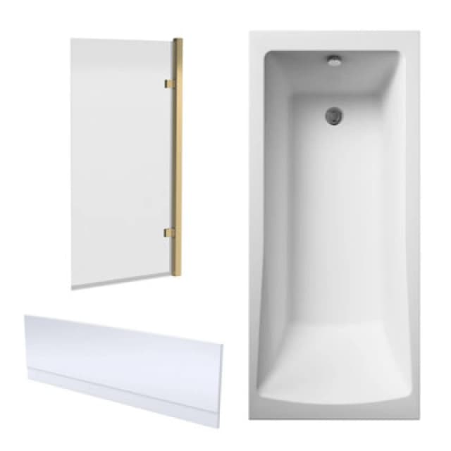 Balterley 1700x700mm Square Bath, Front Panel and Square Screen -Brushed Brass Bronze