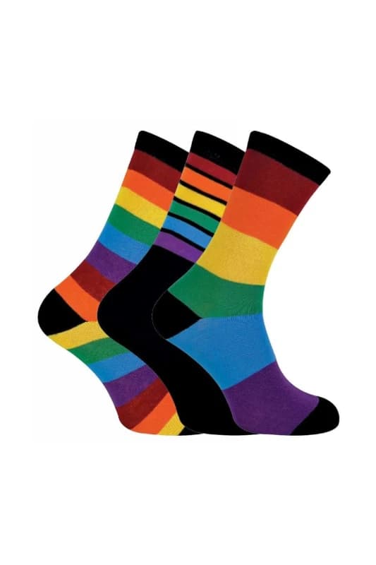 Sock Snob 3 Pairs Bright Patterned Striped Colourful Rainbow Socks Multi male