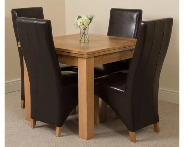 Thats Furniture Richmond 90-150cm Square Oak Extending Dining Table + 4 Lola Leather Chairs in Brown Brown Unisex