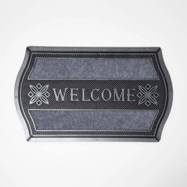 Homescapes Silver 'welcome' Door Mat With Curved Edge, 75 X 45 Cm