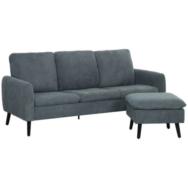 HOMCOM 3 Seater Corner Sofa Couch Settee with Chaise Lounge, Charcoal Grey Dark Grey