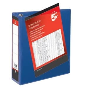 5 Star Presentation Ring Binder PVC 4 D-Ring 50mm Size A4 Blue Pack 10