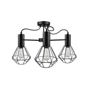 Lars Multi Arm Semi Flush Ceiling Light Black, 60cm, 3x E27