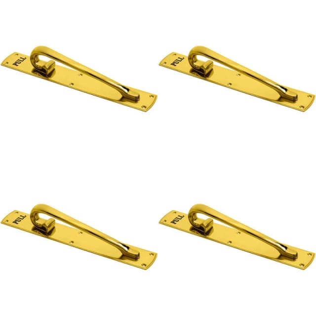 Loops 4x Curved Left Handed Door Pull Handle Engraved with 'Pull' Polished Brass Metallics unisex