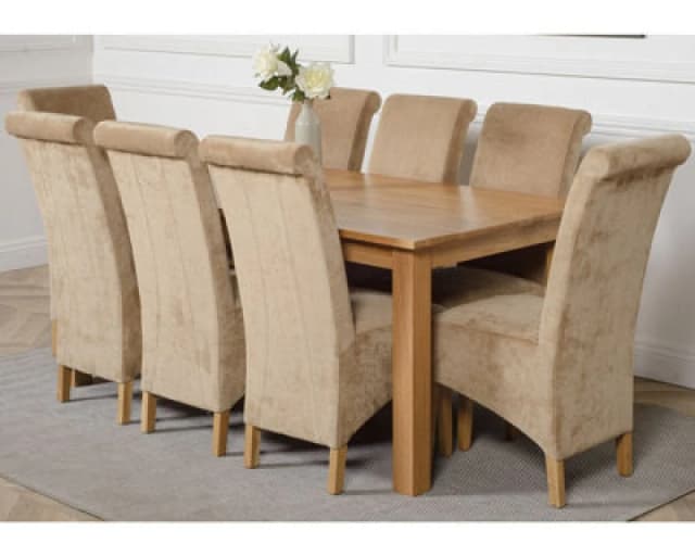 Thats Furniture Oslo 180 x 90cm Large Oak Dining Table & 8 Montana Fabric Chairs in Beige Beige Unisex 180 x 90 cm