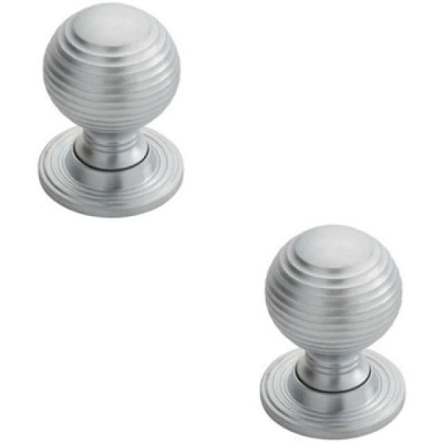 Loops 2x Textured Reeded Ball Cupboard Door Knob 28mm Dia Satin Chrome Handle Multi unisex